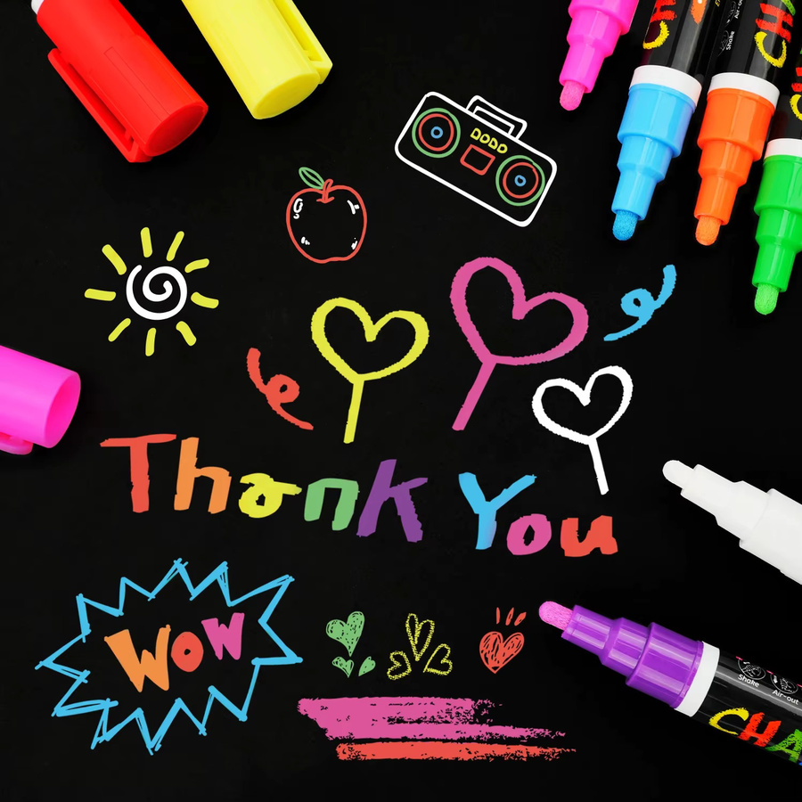 Kolorowys Flüssige Kreidemarker Set, 8 Farben, abwischbare Textmarker für Whiteboards, Glas und Fenster - Bild 2