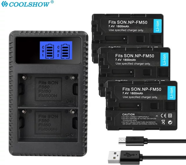 Sony NP-FM50 Akku und Ladegerät Set in Schwarz für DCR-PC101 und DSLR-A100 Serie - Bild 1