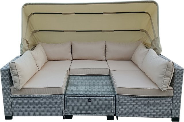 HTI-Living Gartenlounge Eleni 6-teilige Polyrattan Lounge mit Polsterung und Armlehnen in Grau/Beige/Braun - Bild 1