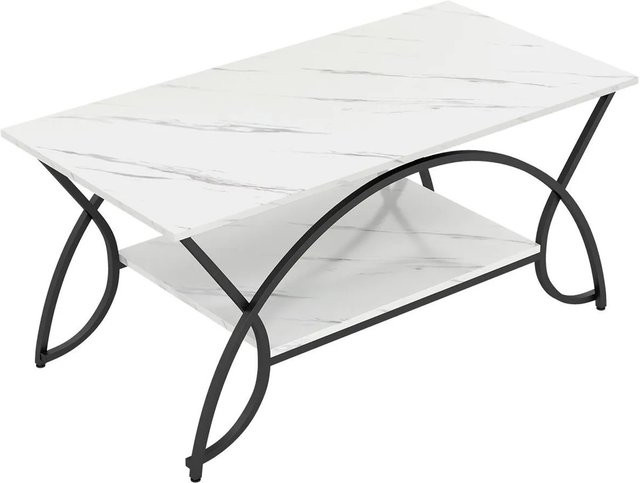 Costway Couchtisch in Marmor-Optik mit Metallgestell, Schwarz-Weiß, rechteckig - Bild 1
