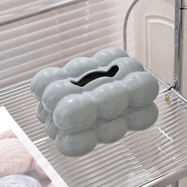 Dekorative Keramik-Taschentuchbox in Zuckerwatte-Design, graue Aufbewahrungsbox aus Porzellan für Wohnzimmer und Tischdeko - Bild 1