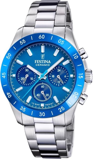Festina Chronograph, Quarz, Edelstahl, Blau, 39 mm, Unisex - Bild 1