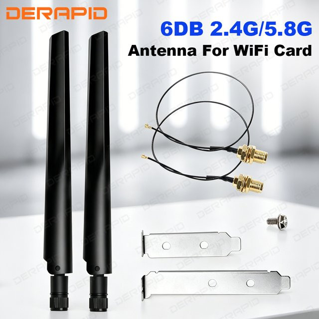 DERAPID Dual-Band WLAN-Antenne 2,4GHz und 5GHz mit 2x6dBi Verstärkung, externes RPSMA MHF4 Kabel für M2-Karten AX200 AX210 BE200, Schwarz - Bild 1