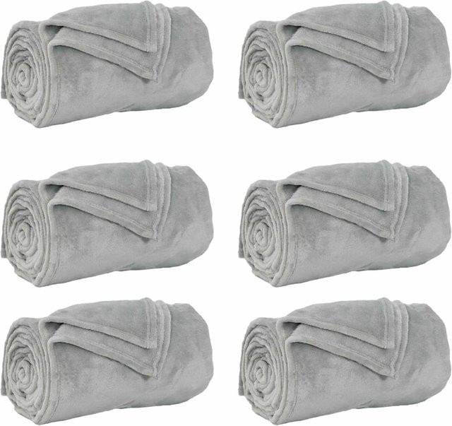 6er-Set vidaXL Fleece-Wohndecken in Grau, weich und pflegeleicht, B/B: 130 x 150 cm - Bild 1