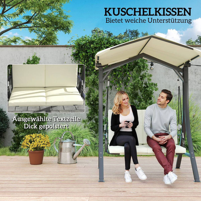Outsunny Hollywoodschaukel 2-Sitzer mit verstellbarem Sonnendach und Textilene-Sitzauflage, cremeweiß, B/T/H: 150 x 120 x 182 cm - Bild 4
