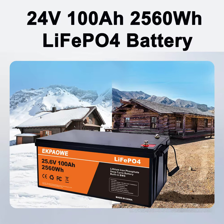 EKPAOWE LiFePO4-Akku 24 V 100 Ah 2560 Wh Deep-Cycle-Lithium-Akku in Schwarz - Bild 1