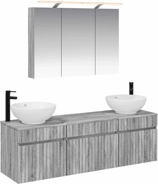 vidaXL Badezimmerschrank-Set 4-teilig in Grau Sonoma, modern mit LED-Beleuchtung und Spiegelschrank, B/T/H: 100 x 14,5 x 70 cm - Bild 1