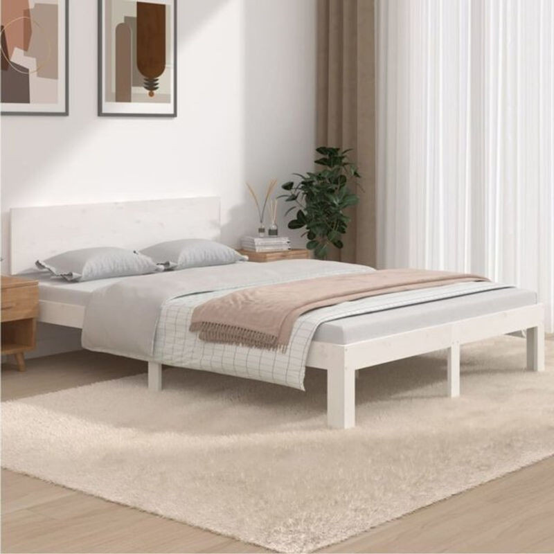 Massivholzbett aus Kiefer von Vidaxl in Weiß, Modernes und Minimalistisches Design, B/T: 135 x 190 cm - Bild 1