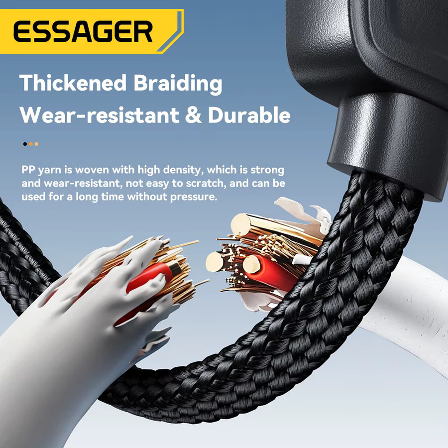 Essager 4-in-1 Schnellladekabel für Reisen in Schwarz mit USB-C, Micro-USB und Lightning Adaptern - Bild 3