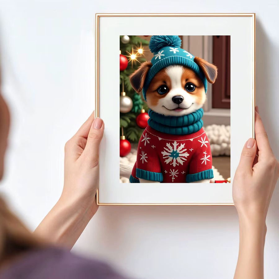 HUACAN Diamantmalerei Set Hund im Schnee Outfit 5D DIY Kunst Mosaik Strass Stickerei Kit Multicolor B: 30 cm, H: 20 cm, T: 20 cm - Bild 3