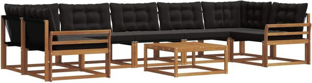 vidaXL Outdoor-Sofagarnitur 8-teilig aus Akazienholz und Textilene in Natur und Schwarz mit Kissen - Bild 1