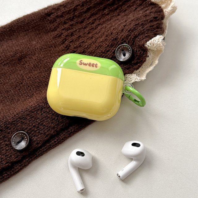 Glänzende Schutzhülle für Apple AirPods 1 2 3 4 Pro Pro 2 in Zitronengelb und Grün mit grünen Ringen - Bild 1