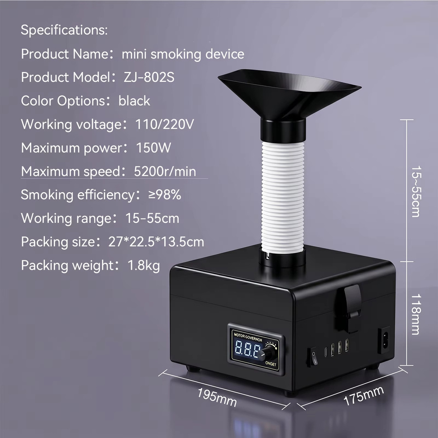 Podofo Rauchabsauger 150W Lötdampf-Extraktor in Schwarz mit 3-Stufen-Filtern und LED, B/T/H: 195 x 175 x 118 mm - Bild 2
