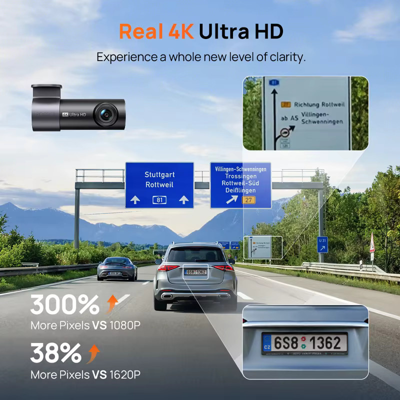 70mai Dashcam M310 Plus Globale Version in Schwarz mit 4K Auflösung, WDR und Sprachsteuerung sowie 24H Parkmodus - Bild 2