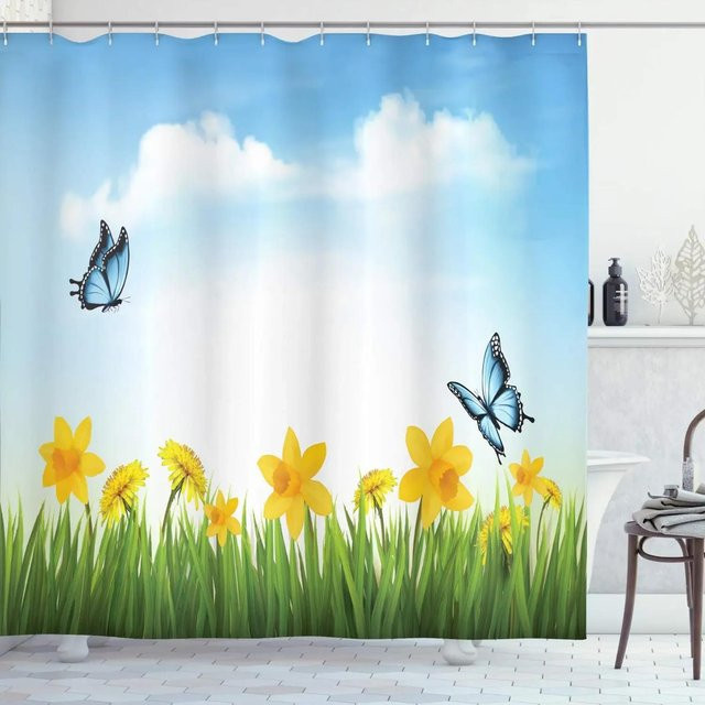 Wasserdichter Duschvorhang AudreyKey mit Wiesenblumen und Libellen Design aus Polyester, B/H: 90 x 180 cm, Mehrfarbig - Bild 1