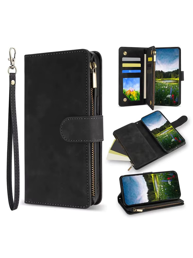Lederhülle Brieftasche für Samsung Galaxy S26 Ultra S25 FE A16 A17 A26 A27 A36 A37 A55 A56 A57 mit Reißverschluss und Magnetverschluss in Schwarz oder Braun - Bild 6