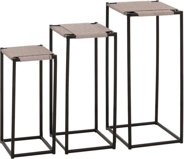 MCW 3er-Set Blumentisch MCW-N70 stapelbar aus Metall mit Papierseil-Geflecht in Grau - Bild 1