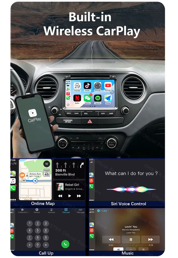CHSTEK Android 14 Autoradio für Hyundai i10 Grand 2013-2018 mit Carplay, GPS, WIFI, 4G und Bluetooth in Schwarz - Bild 2