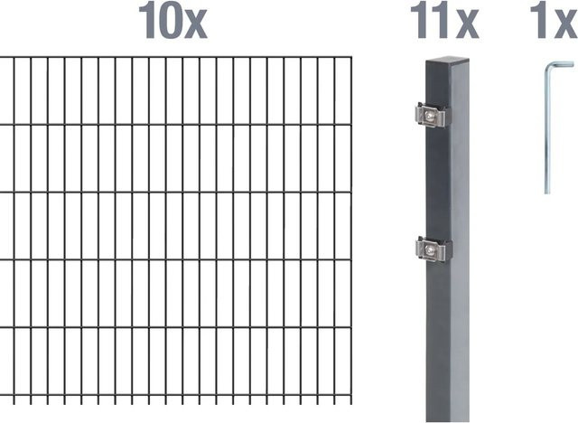 Metallzaun Grund-Set Doppelstabmatte aus Stahl, anthrazit beschichtet, Höhe: 140 cm, Breite: 200 cm, 10 Stück - Bild 1