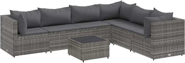 vidaXL 7-tlg. Garten-Lounge-Set in Grau aus PE-Rattan mit Kissen und Couchtisch - Bild 1