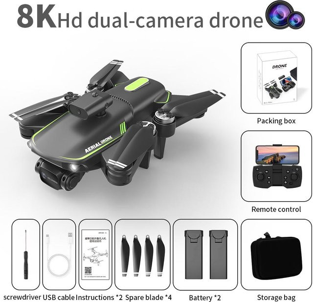 LYZRC F166 Faltdrohne mit 360° Hindernisvermeidung, HD Doppelkamera, 8K, bürstenloser Motor und WLAN FPV Quadcopter in Schwarz - Bild 1