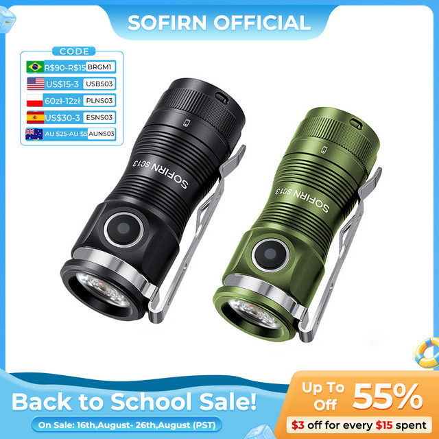 Sofirn Mini SC13 SST40 LED Taschenlampe in Schwarz mit 1300 lm, 6000 K Kaltweiß, wiederaufladbar mit Magnet und Schlüsselanhänger-Funktion - Bild 1