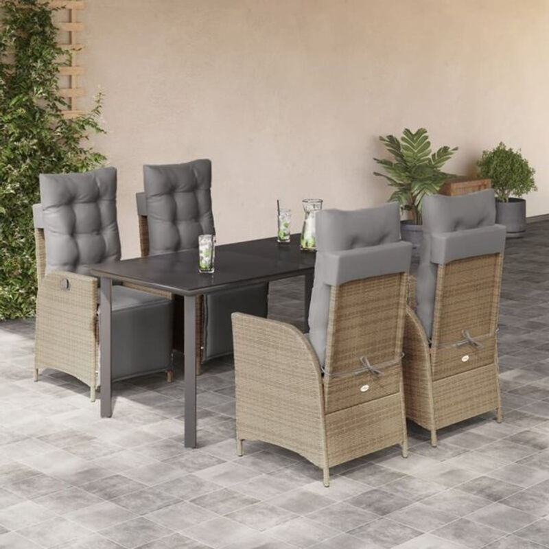 5-tlg. moderne Garten-Essgruppe aus Poly-Rattan mit Kissen in Beige, Grau und Schwarz von vidaxl - Bild 1
