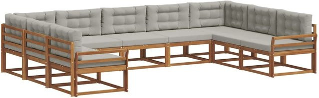 vidaXL Outdoor-Sofagarnitur 9-tlg. aus Akazienholz mit Kissen in Natur und Hellgrau - Bild 1