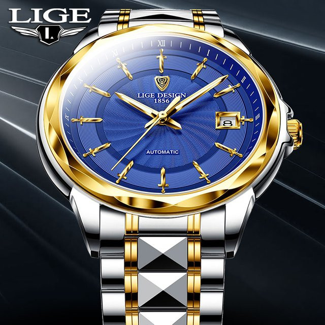 LIGE Armbanduhr Automatik, Edelstahl, Blau, Herren - Bild 1