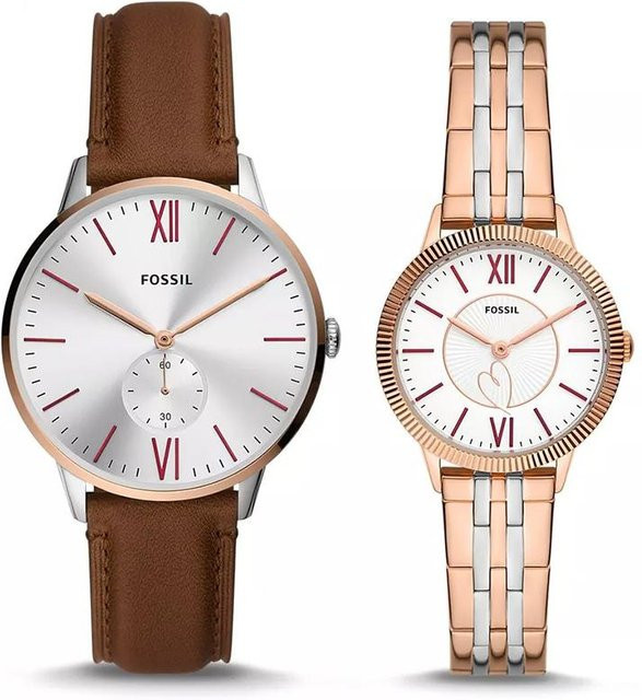 Fossil Uhren-Set, Quarz, Edelstahl, Weiß, Unisex - Bild 1