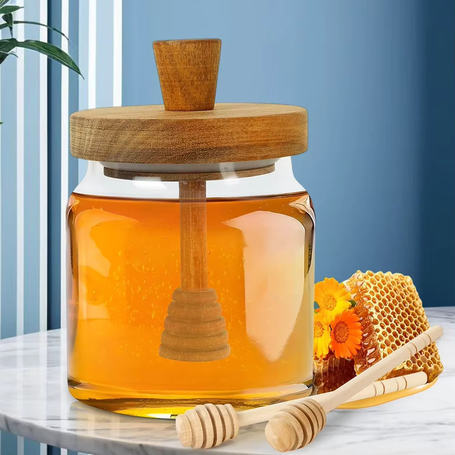 MOJOYCE Honigbehälter aus Glas mit Deckel und Löffelstäbchen, transparent - Bild 5