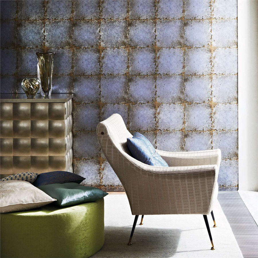 Zoffany Tapete Lustre Tile Sapphire in Blau mit geometrischem Abstract-Design - Bild 1