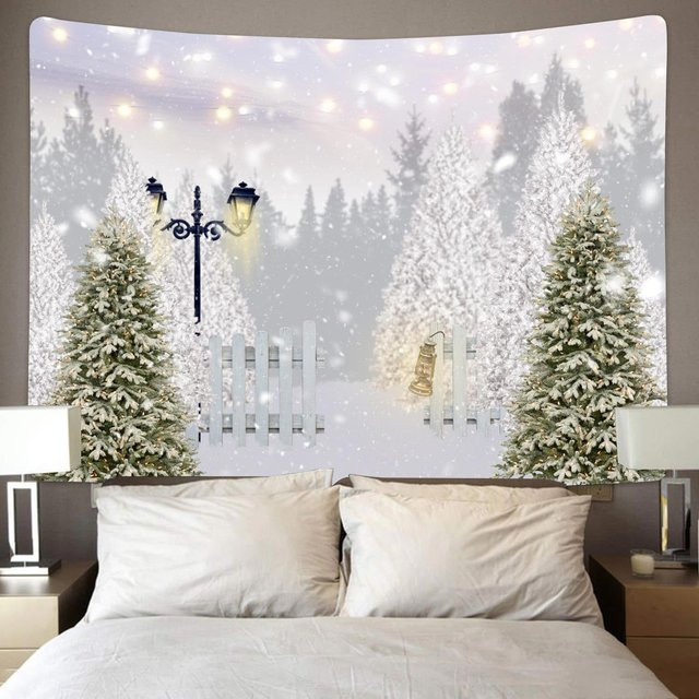 Winterwald Wandteppich mit Schneeflocken und Kiefern von JMG Household Supplies, Farbe Weiß, B: 250 cm, H: 180 cm - Bild 1