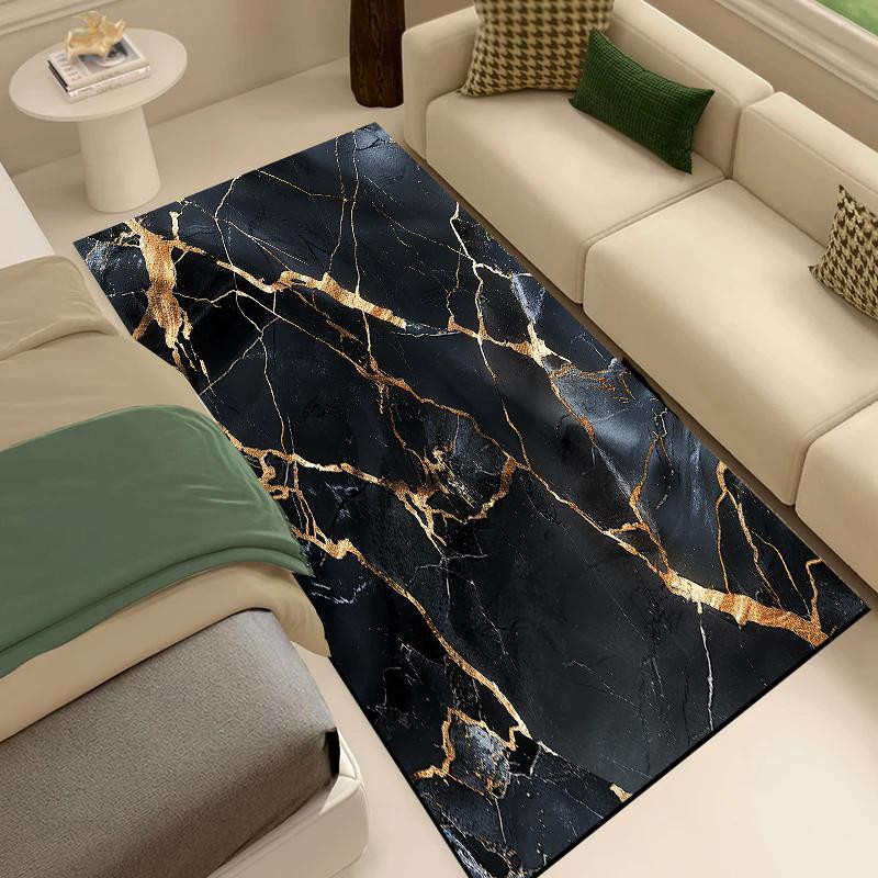 HGHT Teppich in Marmor-Optik mit Gold-Akzenten, rutschfest und waschbar, B/T: 60 x 90 cm - Bild 2