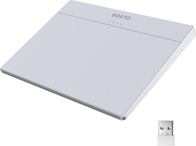 BOSTO Touchpad Weiß: Kabelloses und kabelgebundenes Trackpad mit 2,4G, Bluetooth und USB-C, ultra dünnes Design mit gehärteter Glasoberfläche - Bild 1