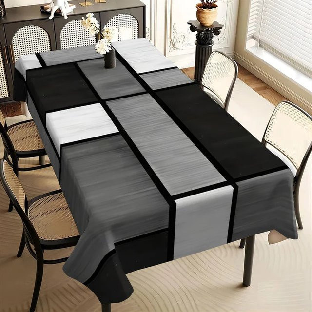 VIKAMA wasserdichte Tischdecke mit geometrischem Aufdruck in Schwarz-Weiß, rechteckig und minimalistisch - Bild 1