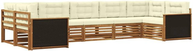 vidaXL Outdoor-Sofagarnitur aus Akazienholz mit Kissen in Natur und Creme - Bild 1