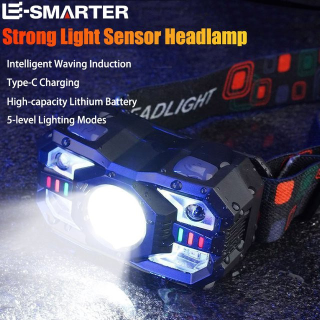 ESMARTER Mini Sensor Scheinwerfer mit Bewegungsmelder und Induktionsfunktion, wiederaufladbare Notfall-Lampe für Outdoor und Angeln, Schwarz/Rot - Bild 1