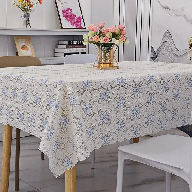 Wasserdichte quadratische Tischdecke von Super Six mit floralem Design aus PVC in Weiß, B/B: 120 x 120 cm - Bild 1