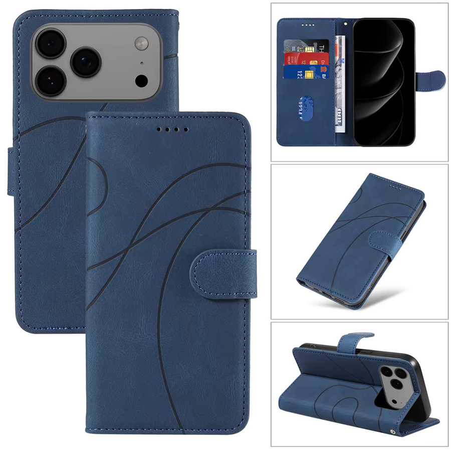 Magnetische Leder-Brieftasche Klapphülle mit Curve Line Design für iPhone 11 bis iPhone 17 Pro Max, stoßfest, Schwarz - Bild 2