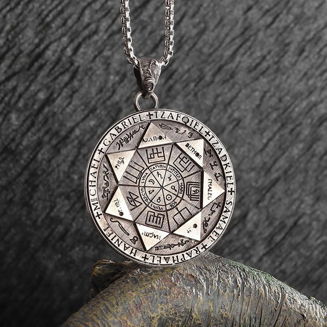 SMALING Anhänger 7 Erzengel Siegel, Edelstahl, Silber, Unisex - Bild 1