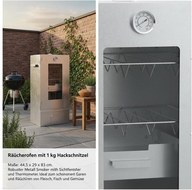 Vertikaler Räucherofen für Fleisch, Fisch, Käse und Wurst in Grau, B/T/H: 44,5 x 29 x 83 cm, inklusive 1 kg Räucherspäne - Bild 1