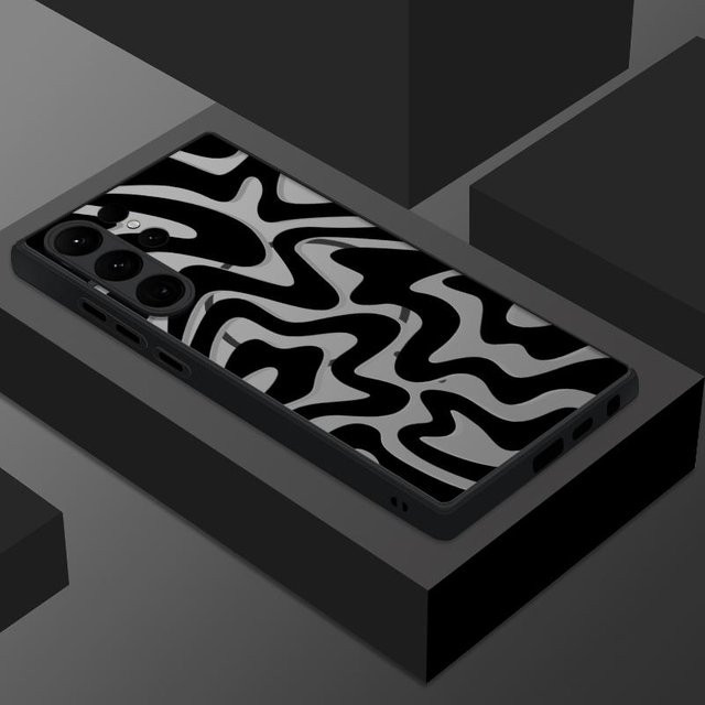 Magnetische Handyhülle mit gebogenem Streifenmuster für Samsung Galaxy S25 S24 S23 S22 Serie und FE Modelle, MagSafe kompatibel, matt, Schwarz - Bild 1