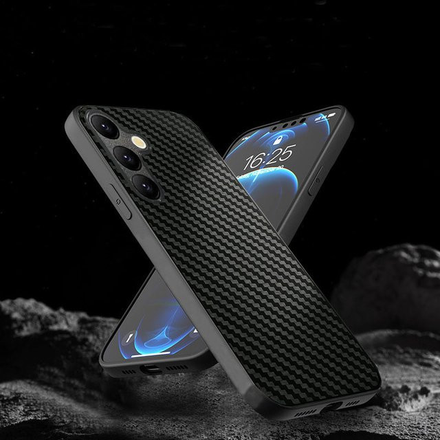 Leder-Handyhülle mit Carbonfaser-Streifen für Samsung Galaxy A57 A56 A55 A37 A35 A36 A26 A25 A17 A16 A15 A14 A12 in Schwarz - Bild 1