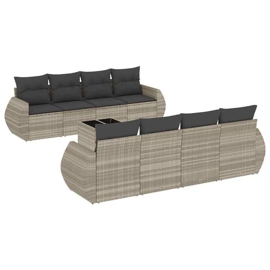 vidaXL 9-teilige Garten-Sofagarnitur aus Poly-Rattan mit Kissen in Hellgrau - Bild 2