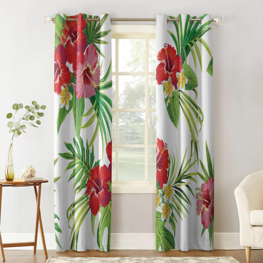 Dekorative Fenster Vorhänge mit Tropischem Regenwald und Blumen Motiv aus Polyester, Breite: 135 cm, Höhe: 60 cm - Bild 1