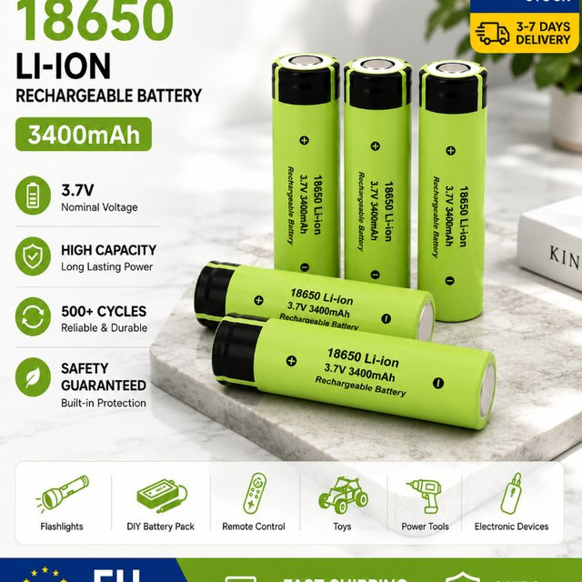 Ryobi Li-Ionen-Akku 18650 mit Button-Top, 3,7V, 3400mAh, grün - Bild 1