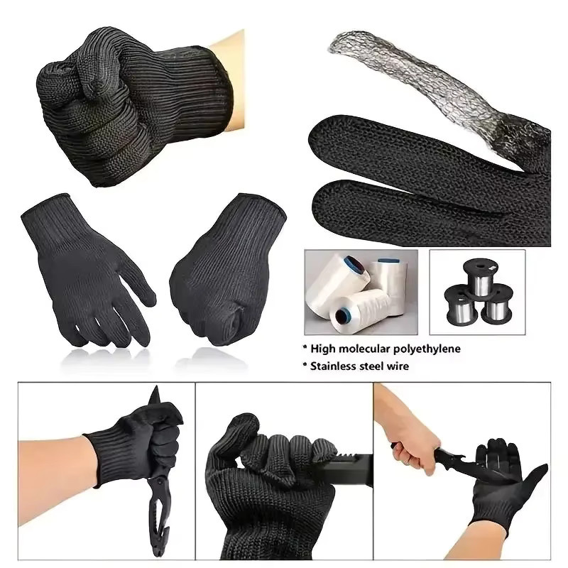 QHSPE Schnittfeste Schutzhandschuhe aus Edelstahl und Schnittfaser in Schwarz, 1 Paar - Bild 4