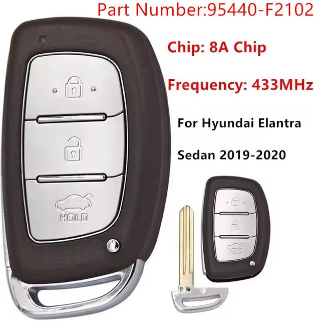 Keyecu Smart Remote Key Fob für Hyundai Elantra Limousine 2019-2020, 433 MHz DST128, Schwarz, PN: 95440-F2102 - Bild 1
