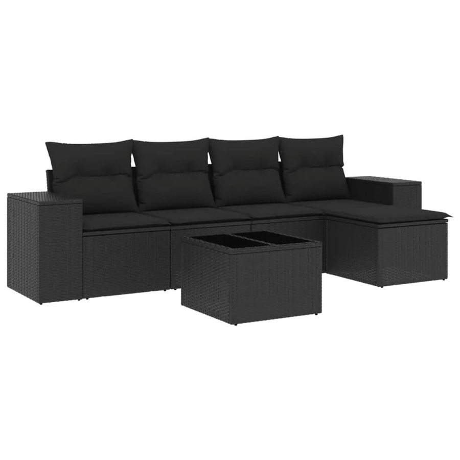 vidaXL 6-teilige Garten-Sofagarnitur in L-Form aus schwarzem Poly-Rattan mit Polsterkissen und Metallrahmen - Bild 2
